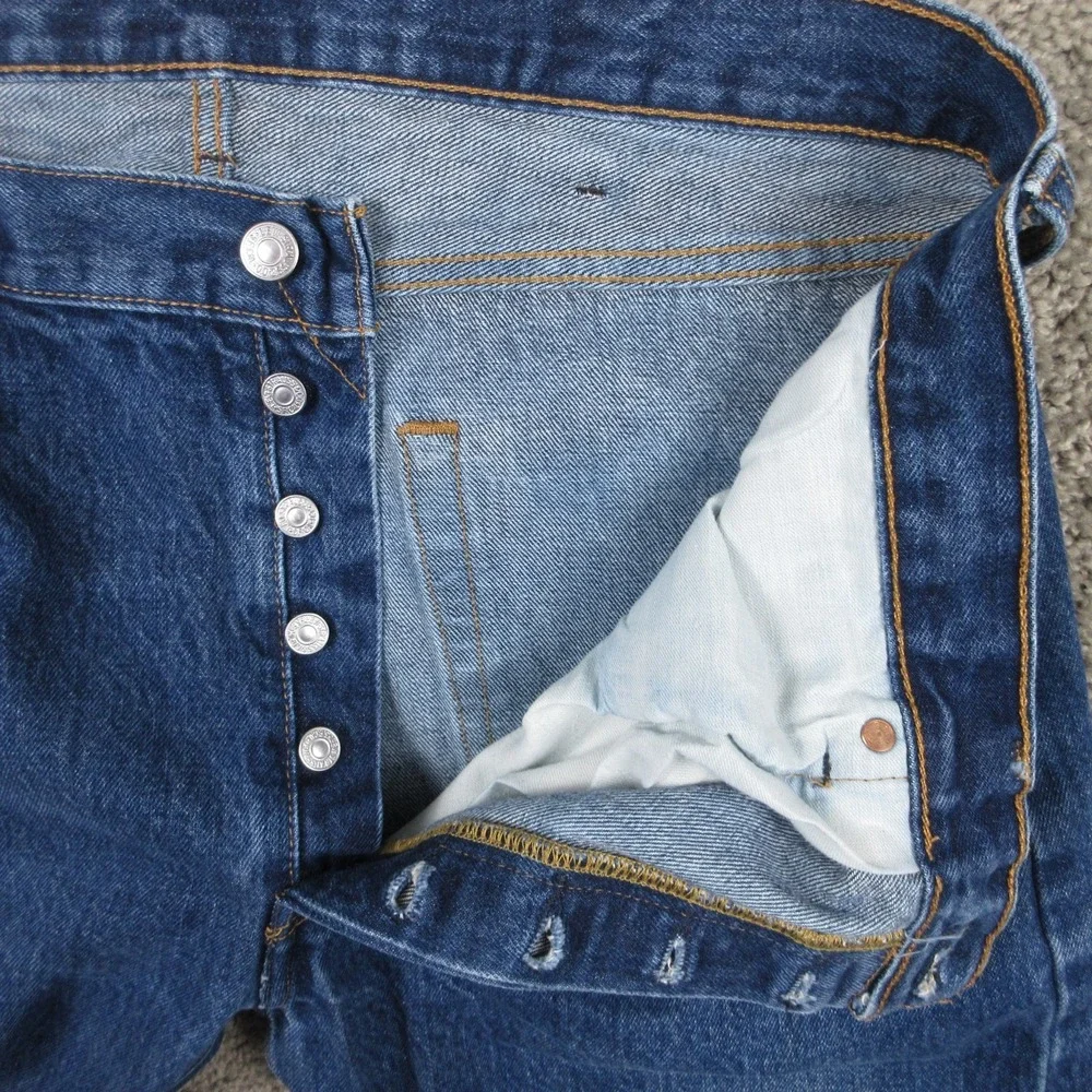Levis Jeans Mens 38x34 Blue 501 Button Fly Original Straight Faded Denim Pants